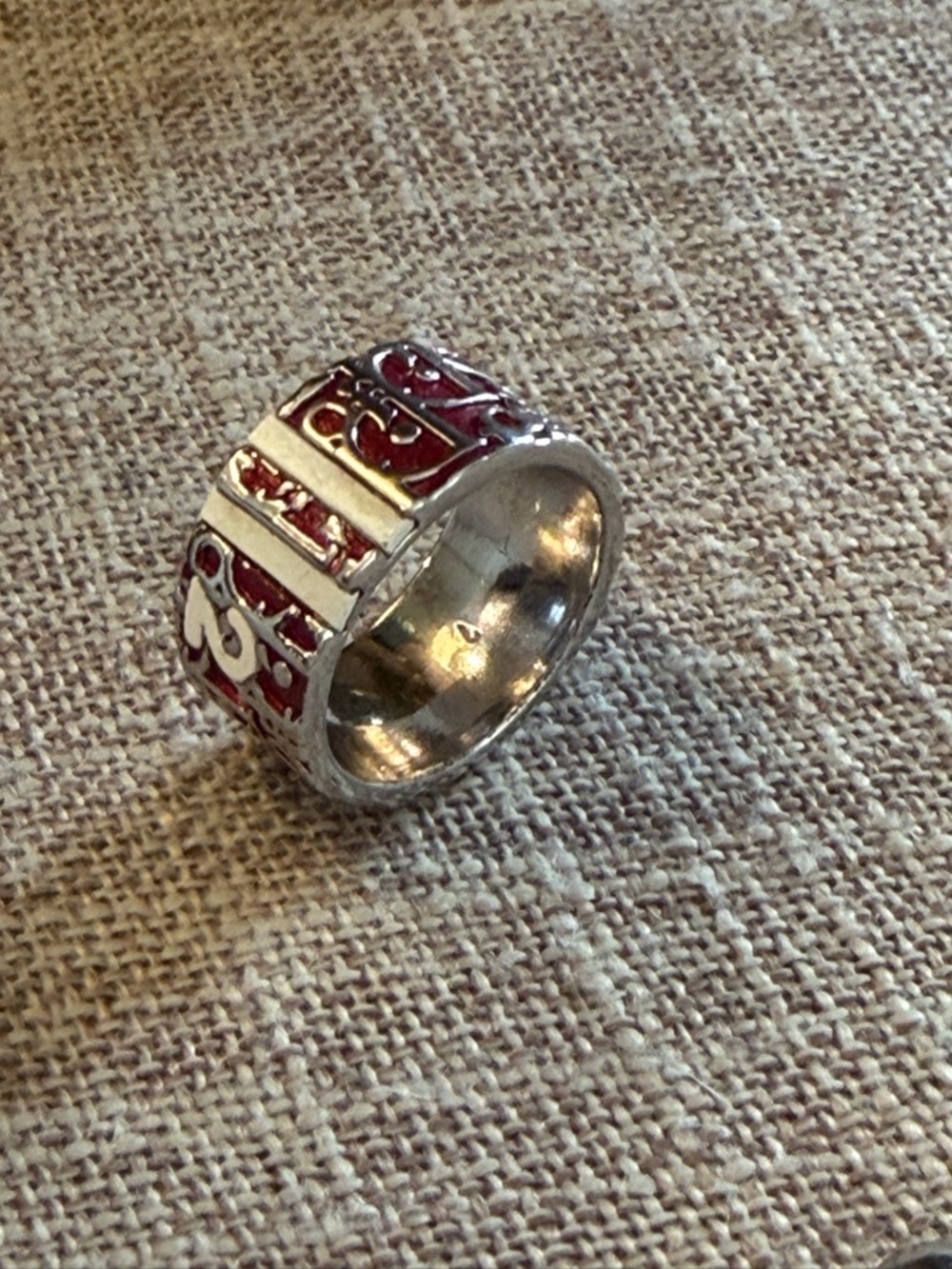 Dior vintage Silver and Red Patterned Women's Statement Ring cuff ring 6 - Picture 5 of 11